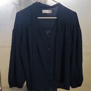 Time and Tru Dark Blue Button-Up Blouse